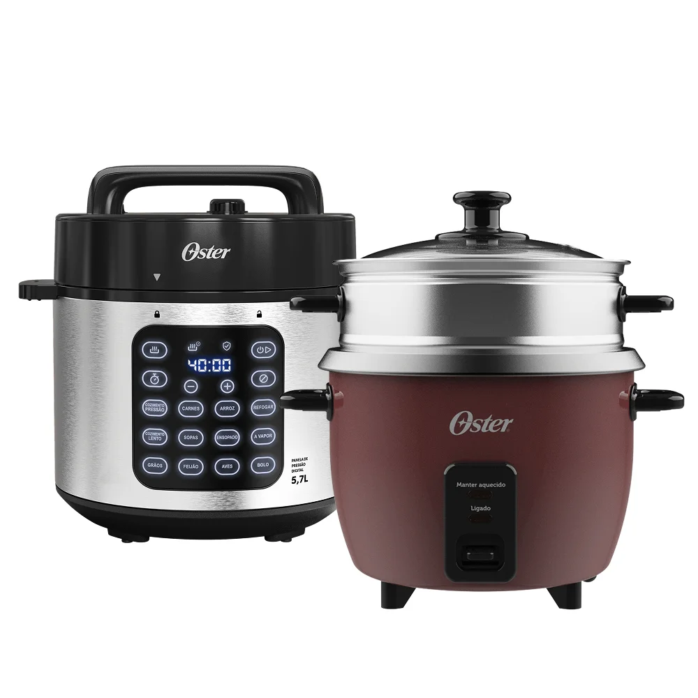 Kit Panela de Pressão 5,7L e Panela de Arroz 1L Bordô Oster